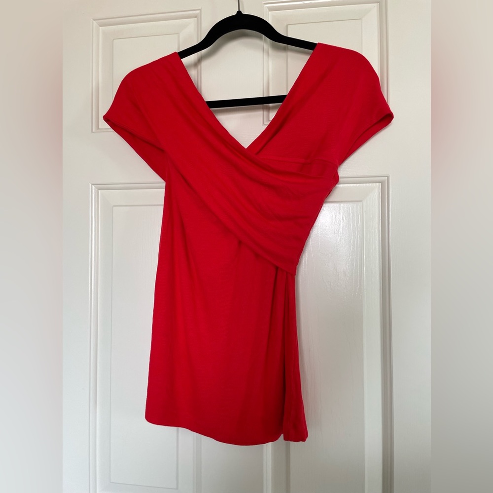Babaton Red Criss Cross Off-The-Shoulder Sweater